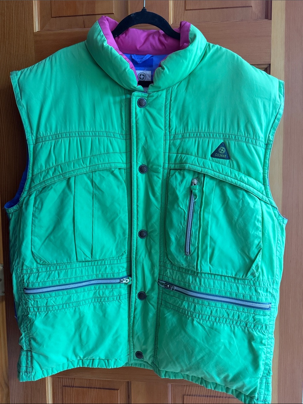 Vintage 80s Colmar Italy Neon Ski Puffer Vest Mens USA 40 Retro Y2K
